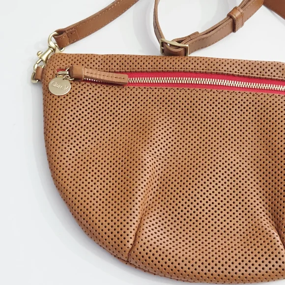 CLARE V GRANDE FANNY BAG CUOIO TAN PERF PERFORATED LEATHER - Picture 7 of 10